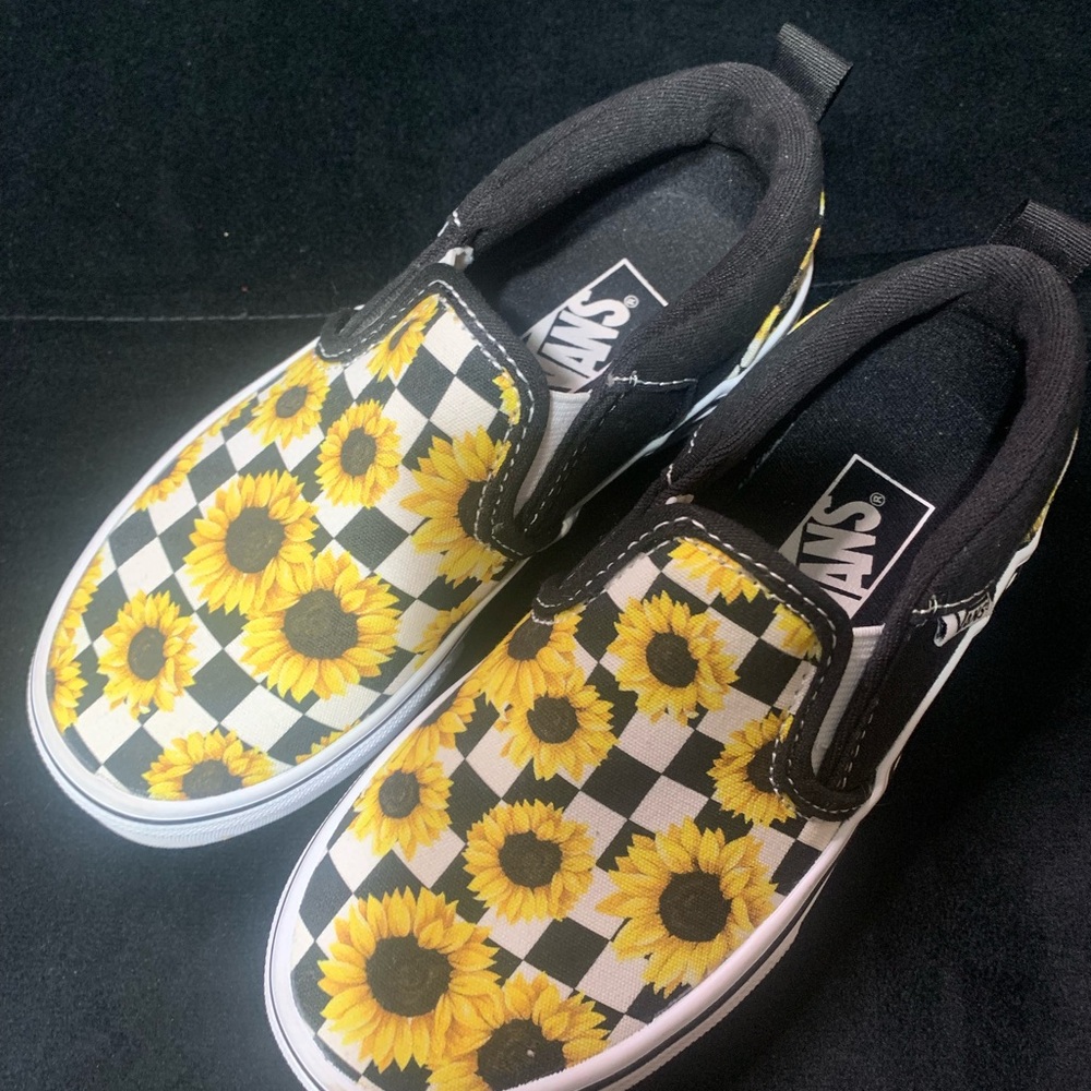 Vans Kids Slip-On Sunflower Checkerboard Sneakers - Yellow, Black, White - Picture 2 of 6